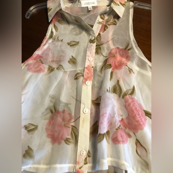 Lovely Girl Women’s Sheer Rose Print Tank Blouse M - Picture 1 of 7